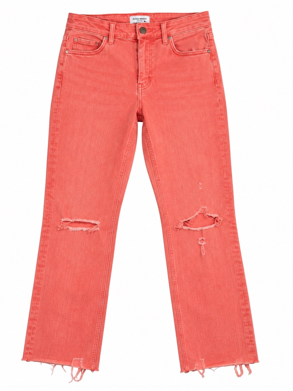 Flying Monkey Lantana Jeans 28 High Rise Crop Straight Coral Distressed Raw Hem
